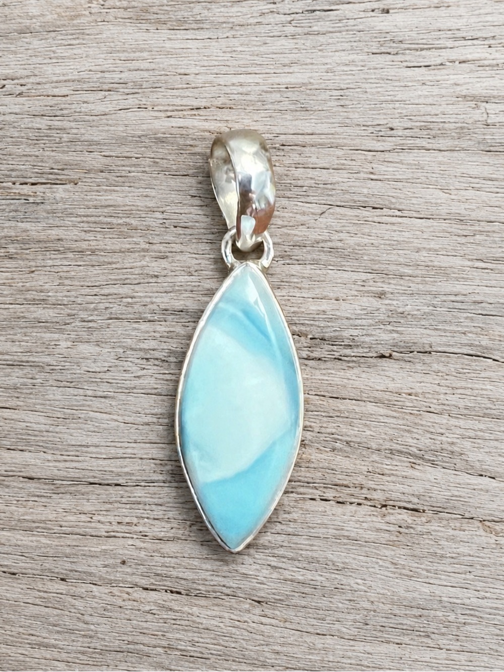 Natural Larimar Marquise Pendant | 925 Sterling Silver Timeless Everyday #550 - Picture 2 of 5